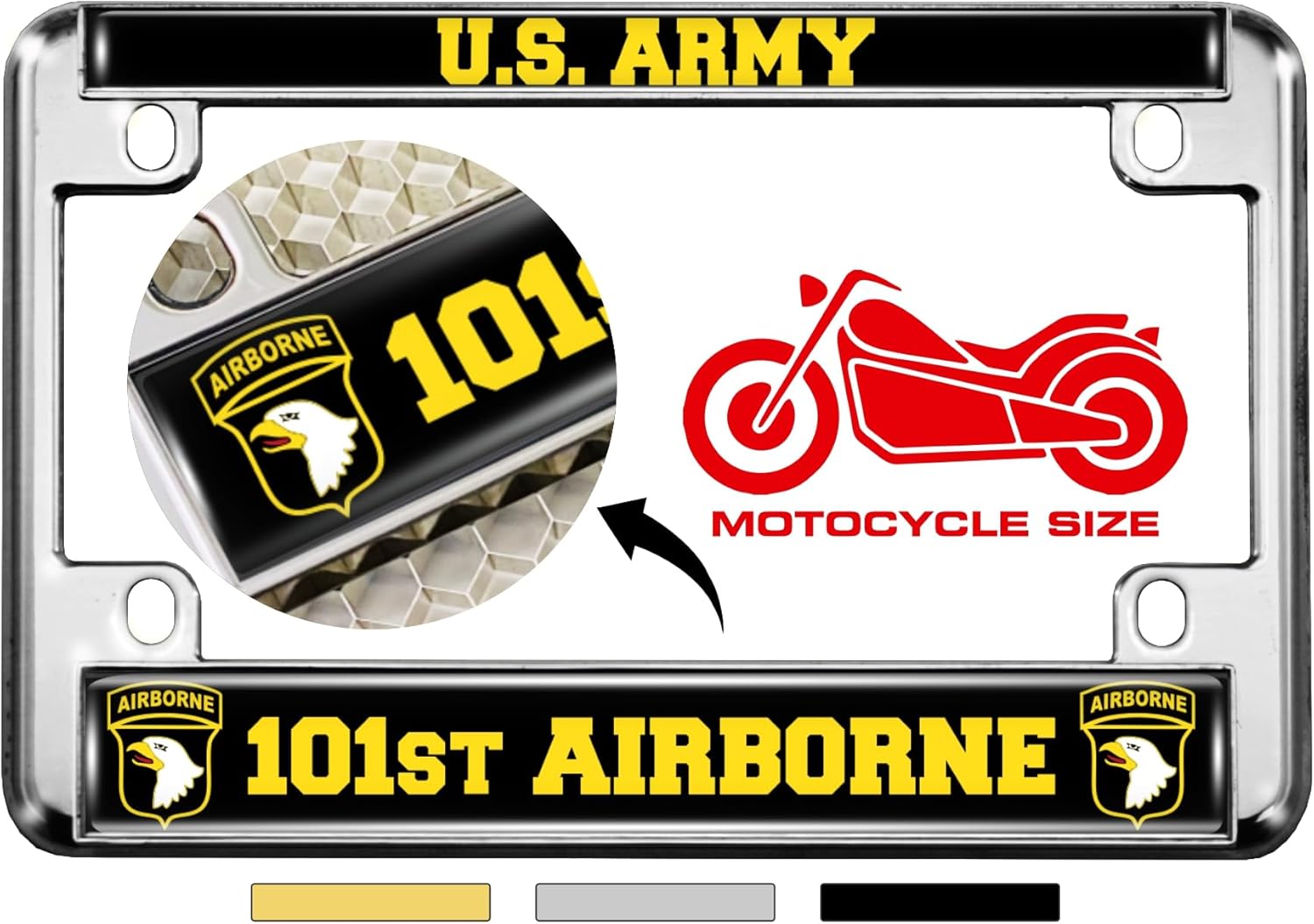 [Officially Licensed Product] - Motorcycle Metal License Plate Frame with U.S. Army 101st Airborne Division (Air Assault) Design - Chrome