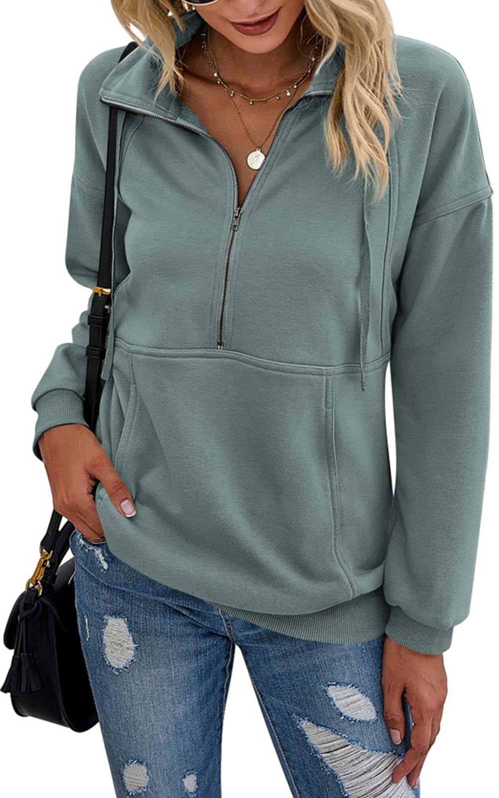 PRETTYGARDEN Women's Casual Long Sleeve Sweatshirt Half Zip Pullover Tops
