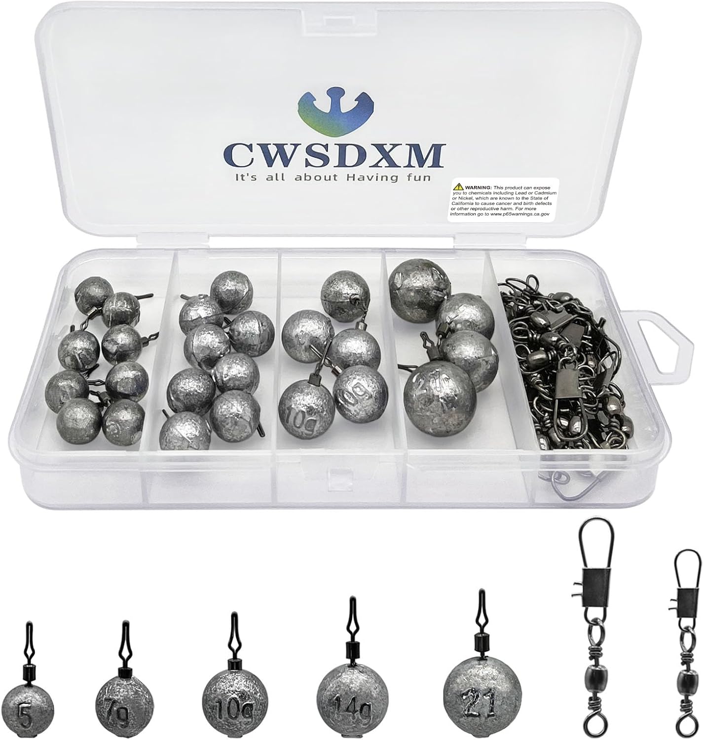 CWSDXM Fishing Weights Sinkers Fishing Worm Weights Assorted Set 50 Pcs