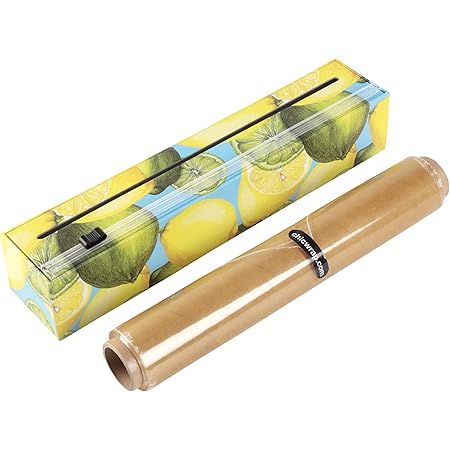 ChicWrap Lemon Plastic Wrap Dispenser with 12" x 250' Roll of Professional Plastic Wrap - Reusable Dispenser with Slide Cutter