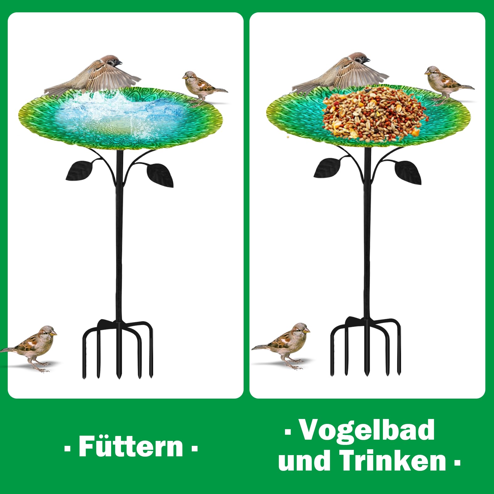 Abbeveratoio per uccelli da giardino, abbeveratoio per uccelli, 83 cm, con base a 5 punte, in metallo, per esterni