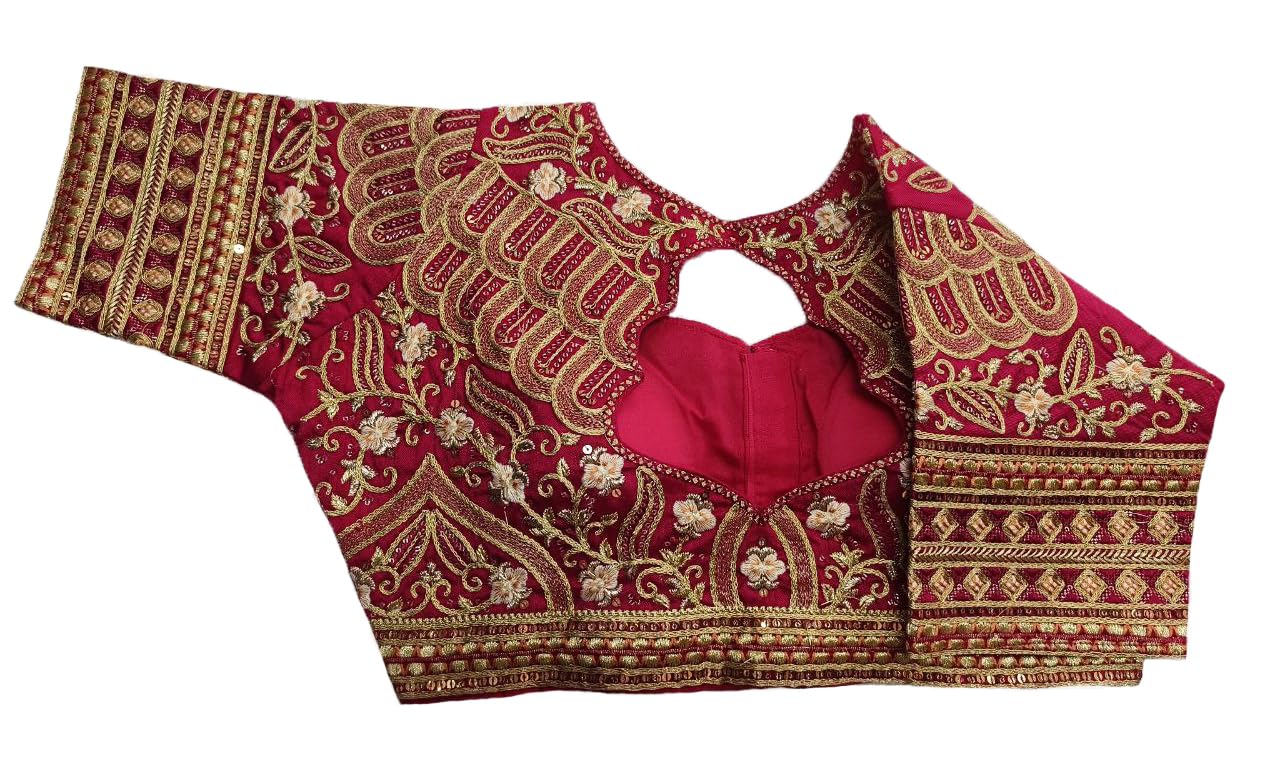 Vihu Fashion Women's Silk Half Sleeve Blouse Embroidery Multi Coding Gold Thread Indian Ethnic Designer Stitched Readymade Saree Blouse Pink Color Blouse For Women For Saree Lehenga Choli, 38
