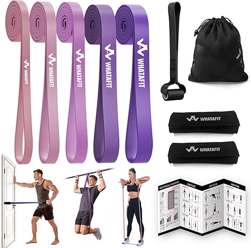 WHATAFIT Resistance Bands,Pull Up Assist Bands Set with Handles, Exercise & Workout Bands with Door Anchor for Men & Women – Home Fitness Equipment