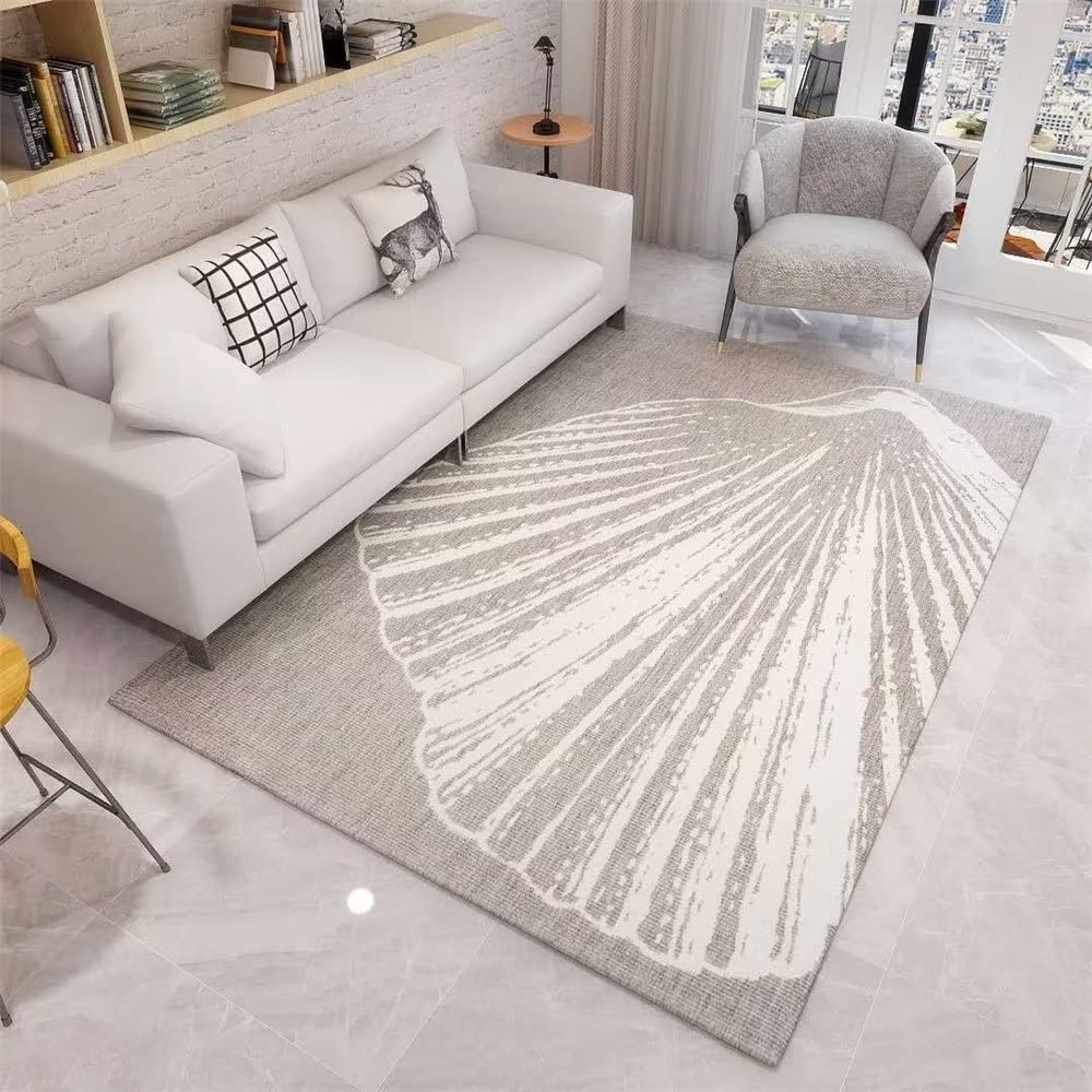 Tapis chambre bebe gris abstrait grand motif coquillage salon 3ftx6ft