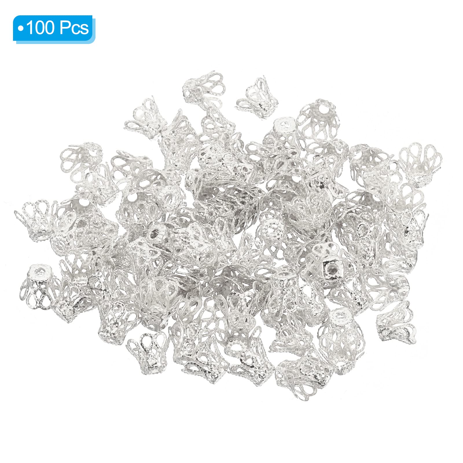 PATIKIL Flower Bead Caps, 100Pcs 8x7mm Hollow Metal Spacer Bead End Caps For Jewelry Making Earring Bracelets Necklace DIY Crafting, Rose Gold