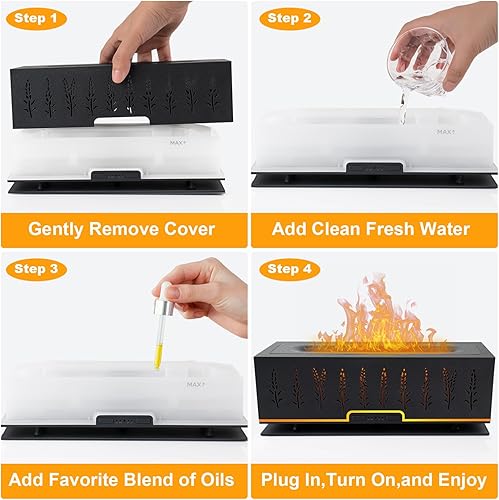 Miniatura 5 de Difusor de aceite esencial de aroma de llama, humidificador de niebla de aromaterapia de 6.8 fl oz con apagado automático, 2 modos, 4