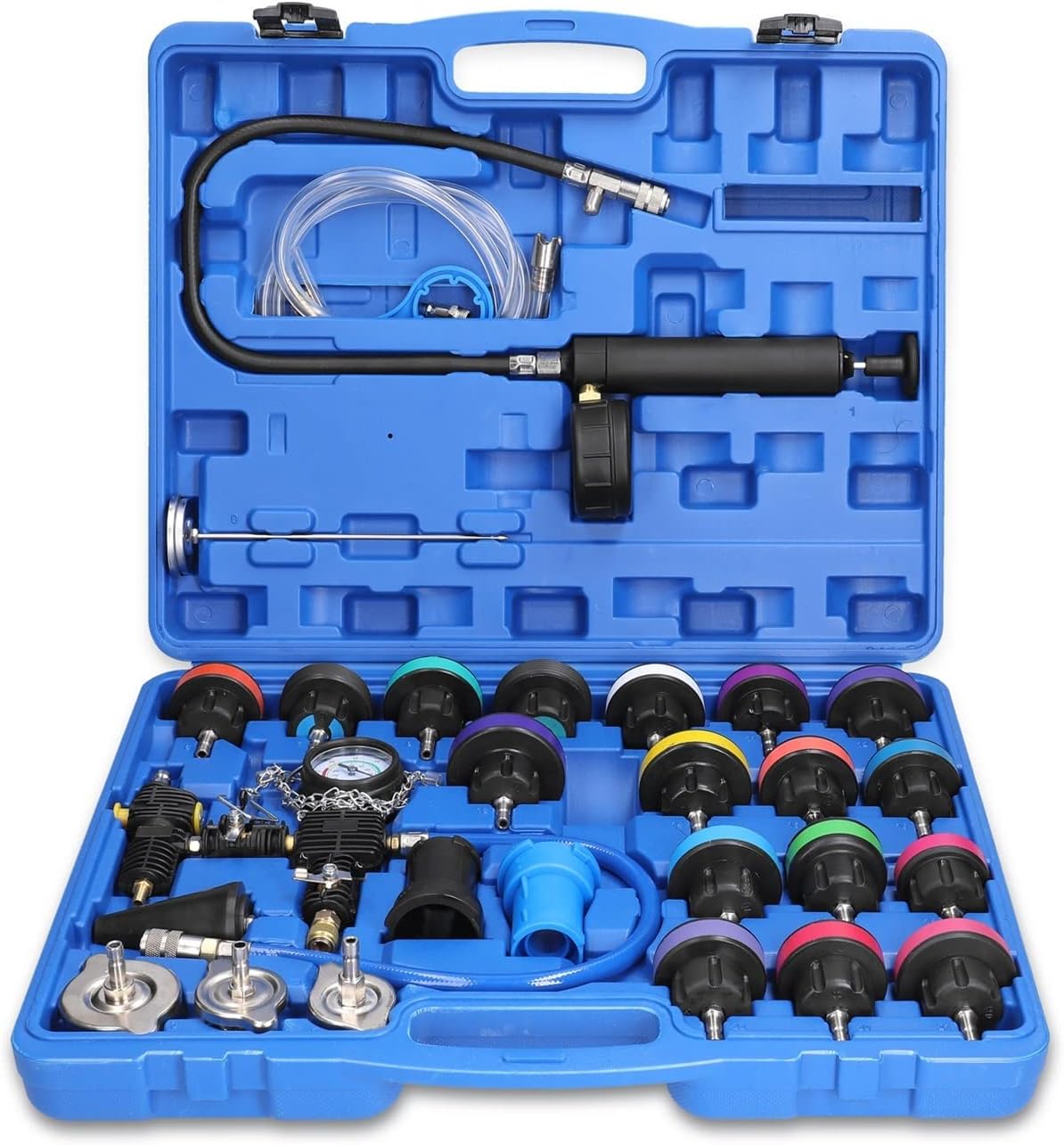 Coolant Pressure Tester kit 28pcs Universal Radiator Pressure Tester Vacuum Type Cooling System Test Detector Kits Vacuum Gauge Kits for Car Vacuum Type Cooling System Kit