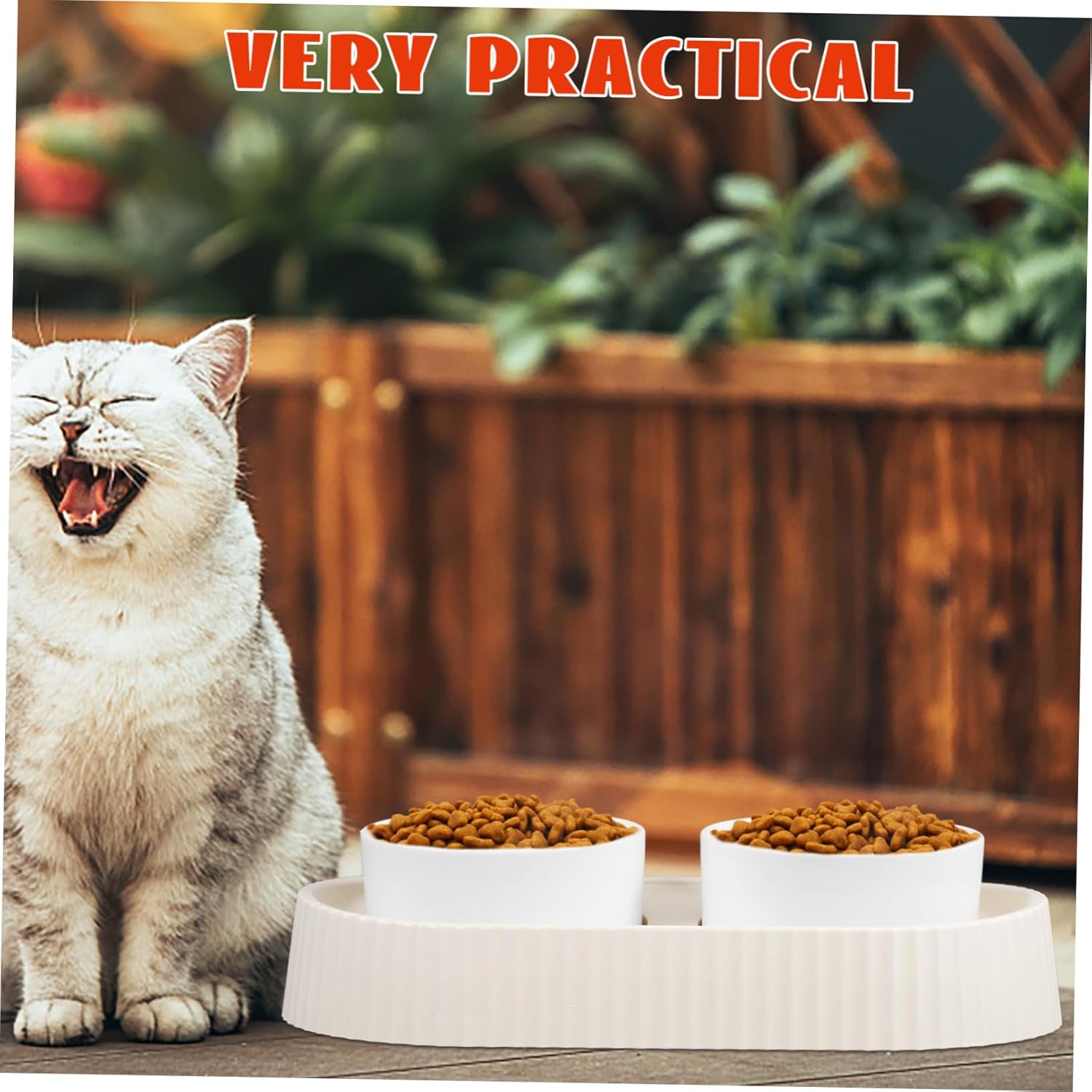 Ceramic Cat and Dog Bowls Set Elevated Tilted Feeding Dish for Small Dogs and Cats Non-Slip PET Water and Food Bowls Easy Clean 2-Piece Set