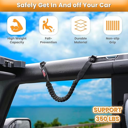 Miniatura 5 de E-cowlboy Asas de agarre de barra enrollable para Ford Bronco 2021 2022, accesorios interiores de 2 puertas, 4 puertas, bandera de Estados Unidos de