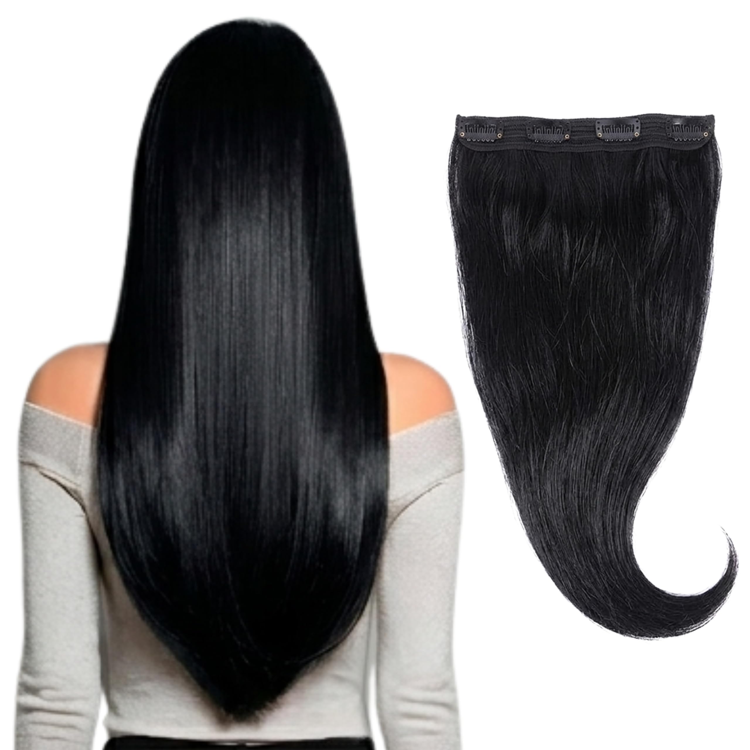Women Straight 4 Clip Human Hair Extension | 100% Human Remy Hair | Natural Black |18 Inch | Soft, Silky & Reusable-image-35