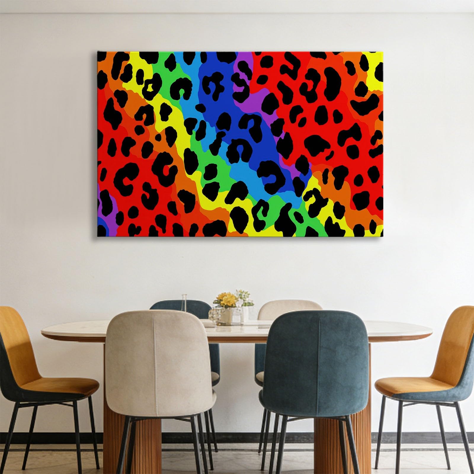 Generisch Abstrakt Modern Leopardenmuster Modernes Leinwandbild 90L x 60B cm mit Rahmen, Mehrfarbig XXL Wanddeko für Wohnzimmer Geschenk Idee Einzug - Hochwertiger Kunstdruck auf Holzrahmen
