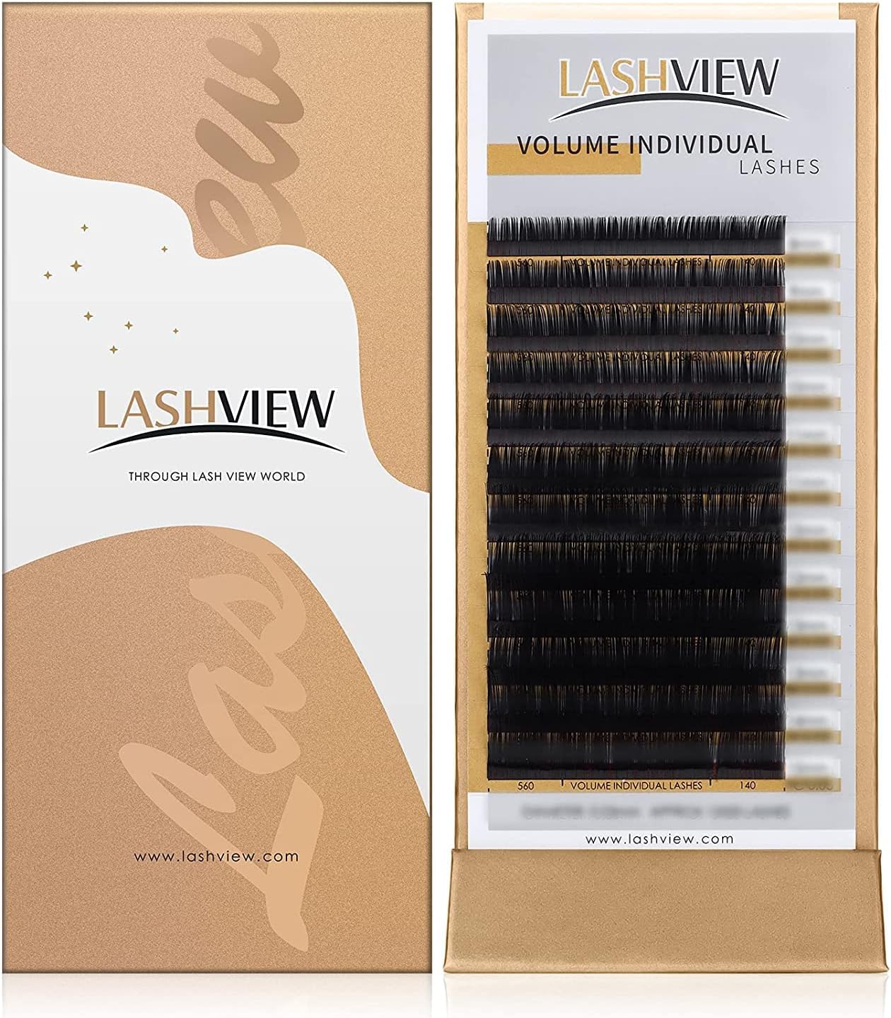 LASHVIEW Faux Mink Eyelash Extensions Thickness 0.05mm Soft Semi-Permanent Individual Silk Lashes D Curl Length 18mm Volume Fan for Professional Salon Use