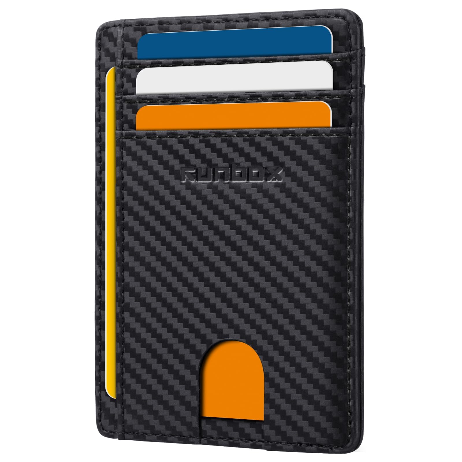RUNBOX Slim Wallet for Men and Women, RFID Blocking Leather Card Holder | Minimalist 8-slot design fits IDs and credit cards in a thin profile for front pockets, purses, pants and travel Matte Carbon Black