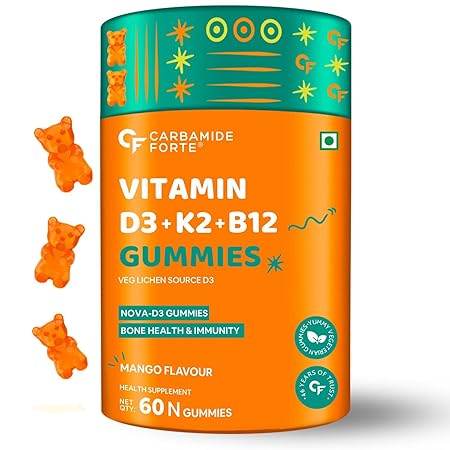 Carbamide Forte Vitamin D3 K2 B12 - Gummies for Women, Men & Kids - 60 Veg Gummies