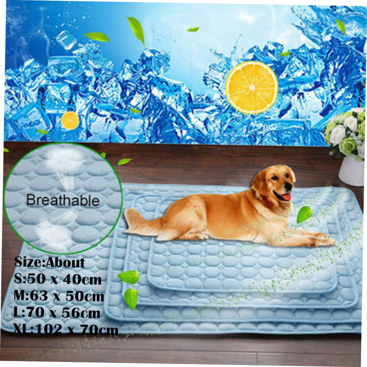 BESTonZON Self Cooling Pet Blanket Breathable Summer Cooling Mat for Dogs Cats Ice Material Blue for Comfortable Pet Rest