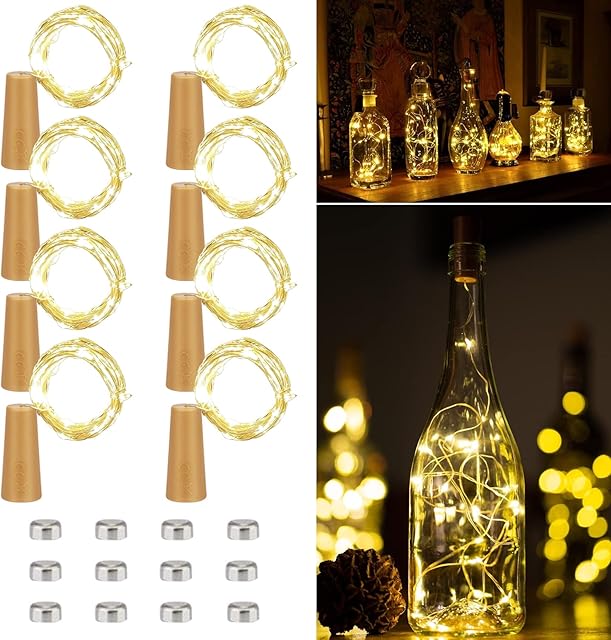 Bottle Lights with Cork, 2m/7.2ft 20 LED Cork Lights for Bottles and Jars, Copper Wire Fairy Bottle Lights Battery Operated, Wine Bottle Lights for Christmas, Table Decoration (Warm White)