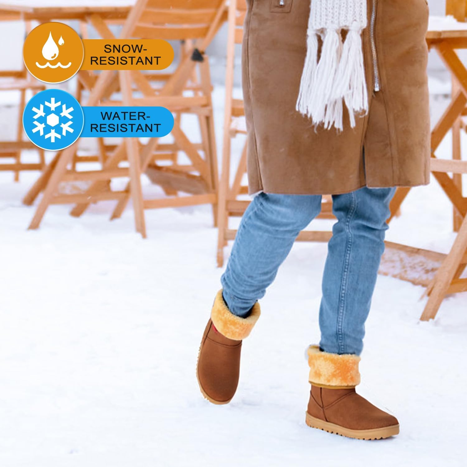 iMounTEK Winter Boots for Women Faux Suede Water Resistant Snow Boots Mid Calf Boots Ankle Boots Women's Winter Snow Boots with Warm Fur Lined Comfort Short Booties