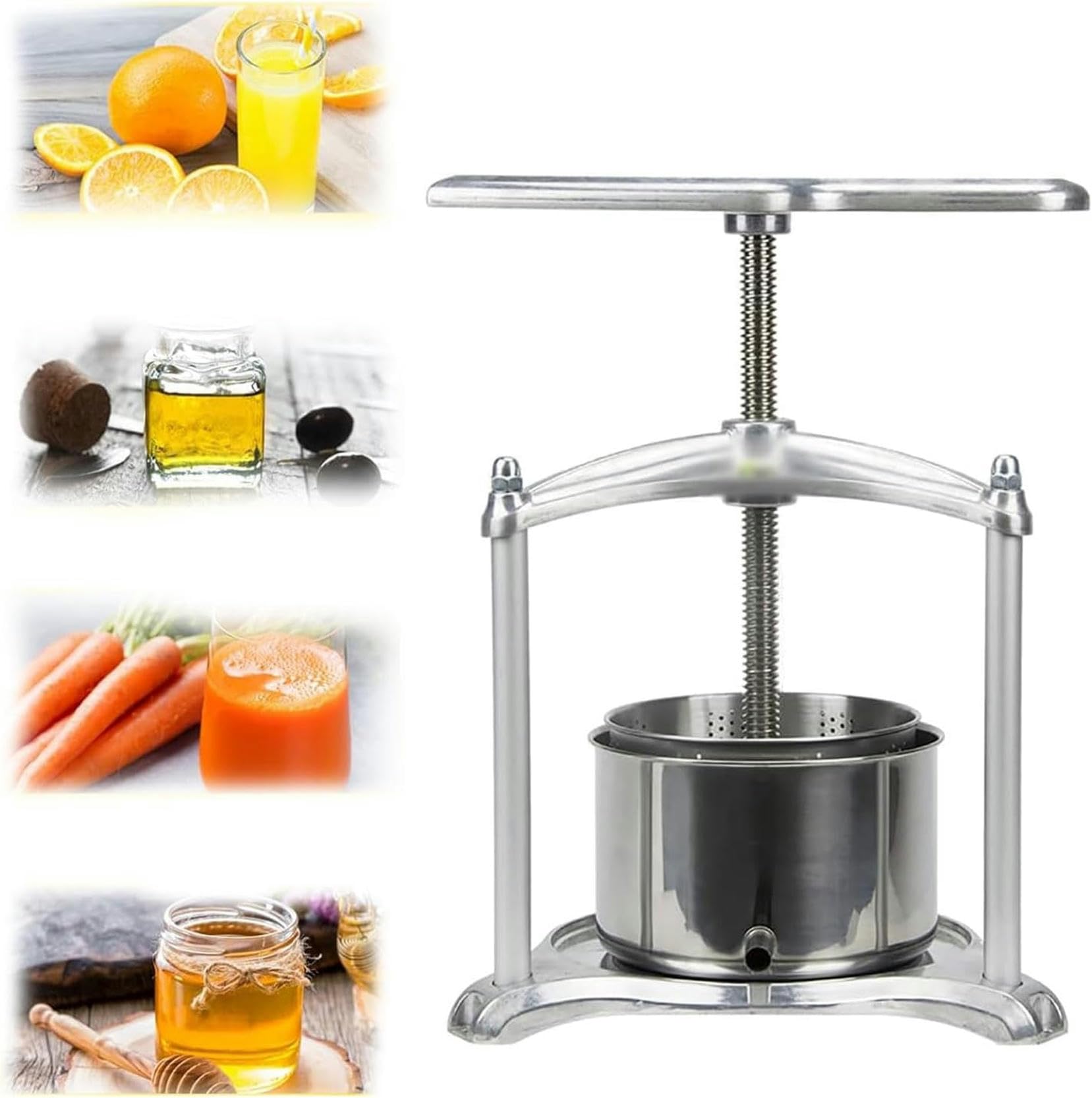 UWYTGF Manual Fruit Wine Press,3L Fruit Cider Grinder,with Dual Stainless Steel Barrels T-Handle Manual Press Machine with Triangular Structure,for Outdoor,Kitchen,Home