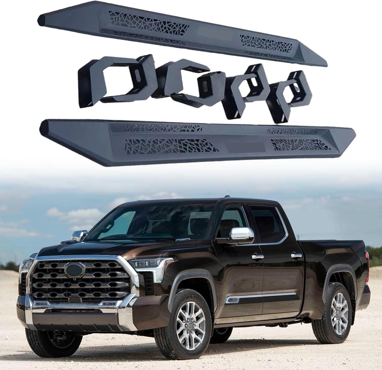 2Pcs Fixed Running Boards Side Steps Foot Protector Bar with Brackets Black Fits for Tundra 2022-2025