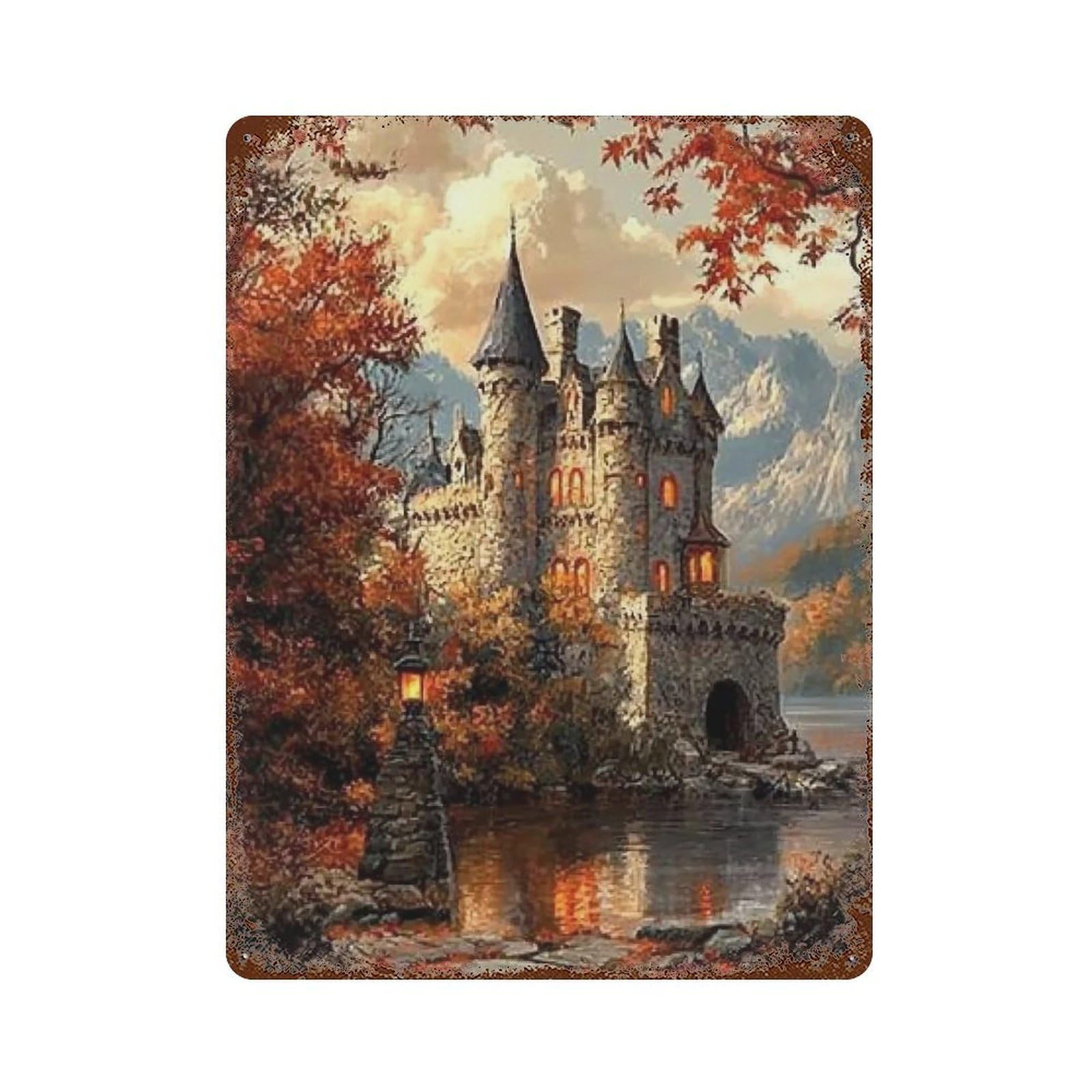 YHGERTKU Autumn Castle Reflections 01 Wall Art Retro Iron Vintage Metal Tin Sign Poster Modern Decor for Living Rooms Gift 40x30cm