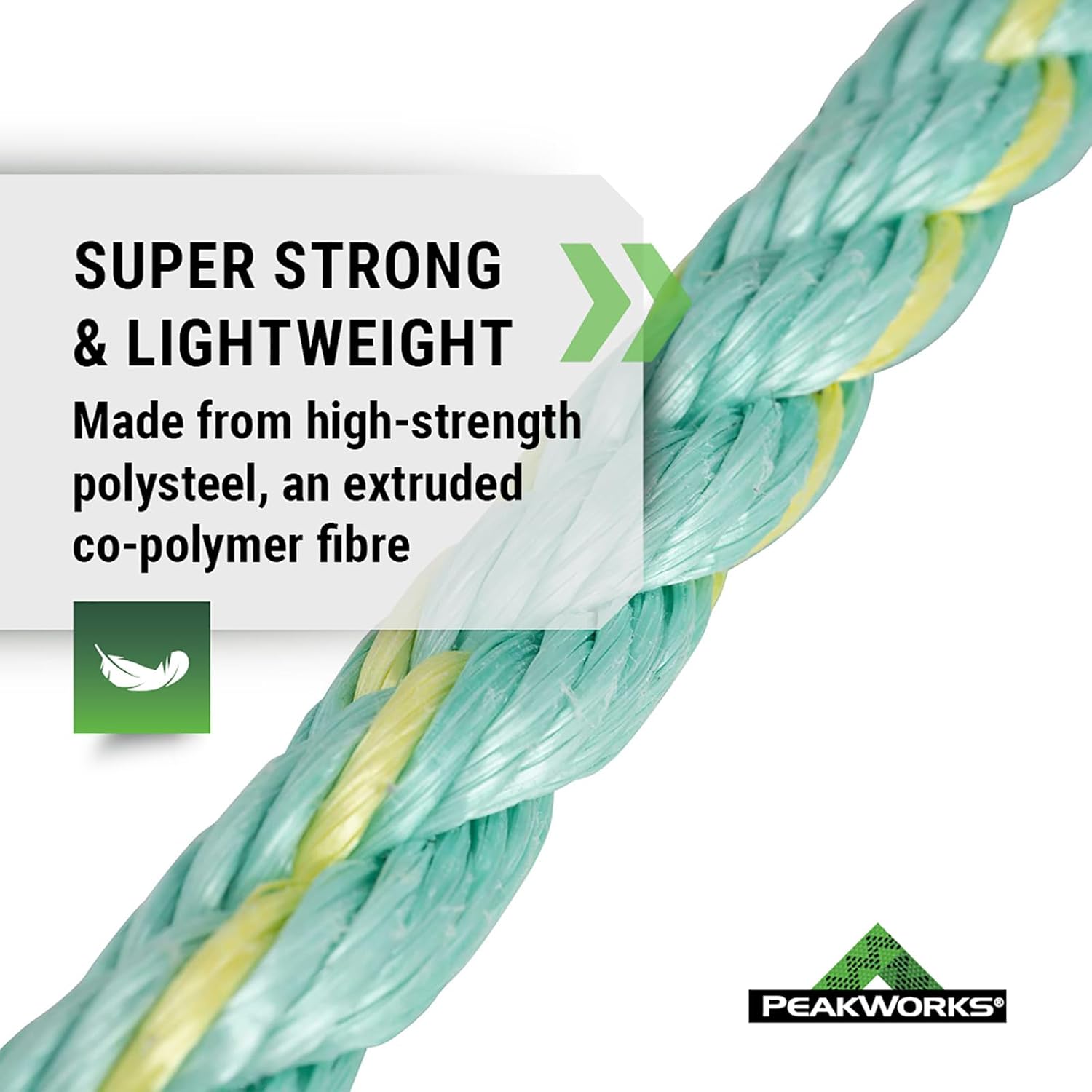 Peakworks Premium Vertical Lifeline - Fall Protection Polysteel 5/8" Diameter Rope Made for Construction, Roofing, Rock/Tree Climbing - ANSI & OSHA Compliant (Multiple Lengths & Anchor End Styles)