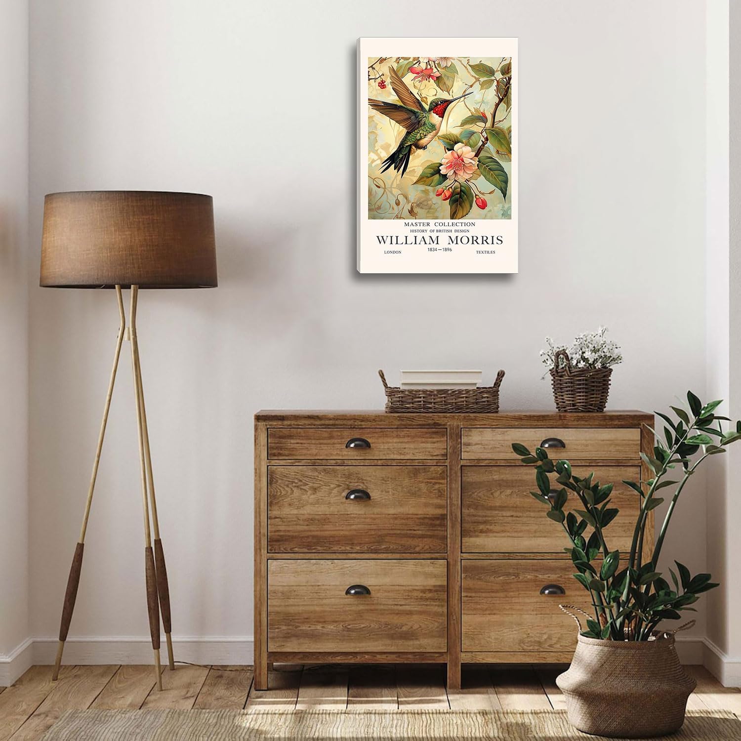 William Morris Hummingbird Canvas Wall Art, Hummingbird Print Paintings Wall Decor,William Morris Bird Pictures for Wall Living Room Bedroom Bathroom Home Decoration 16x24 inch( Stretched Canvas on A Wooden Frame)