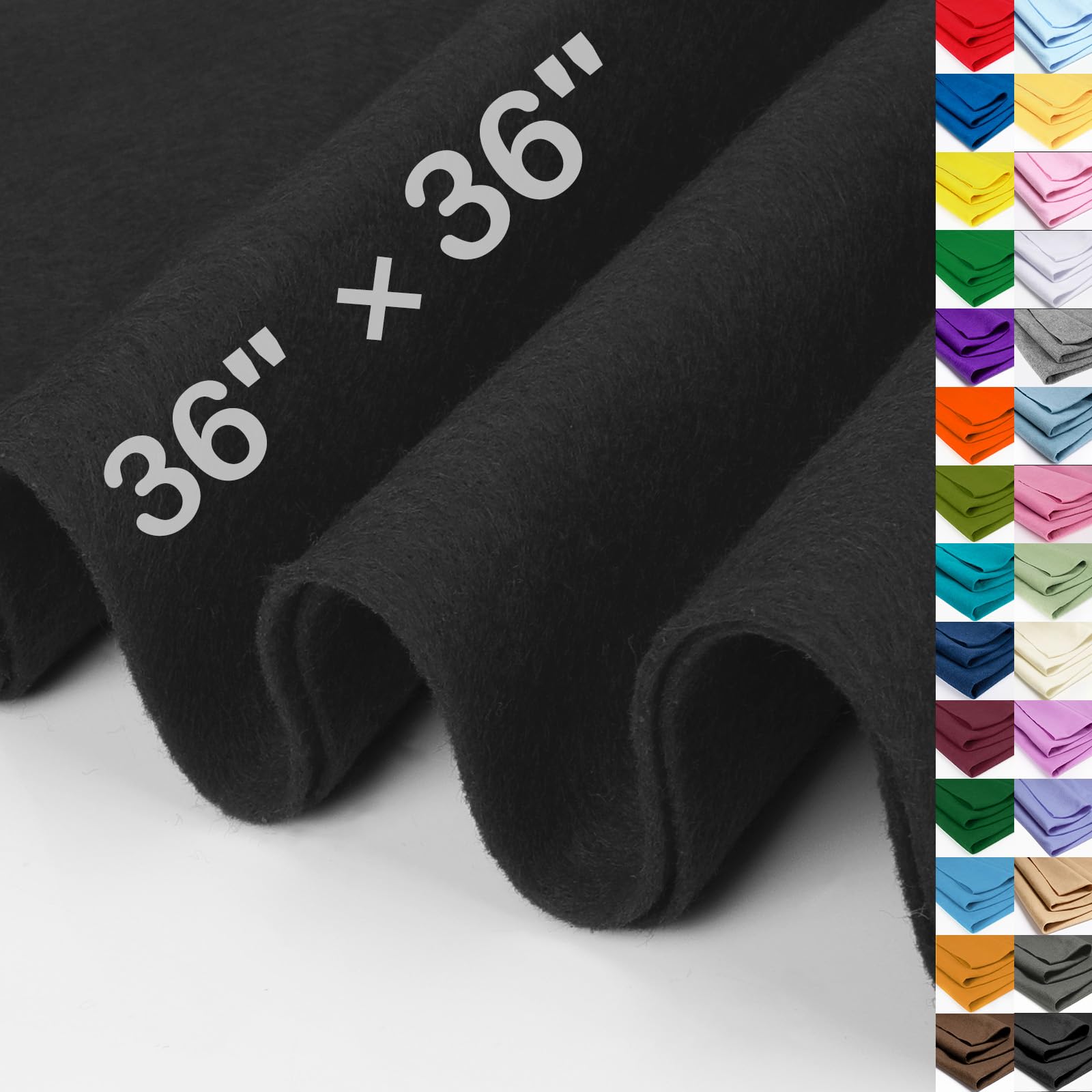 XSEINO Black Large Felt Fabric 36" X 36 "(1 Square Yard), 1.4 mm Thick Soft Felt Fabric Sheet for Crafts, Black Series Colors Soft Nonwoven Fabric, Fit for Decoration, Sewing, DIY Crafts