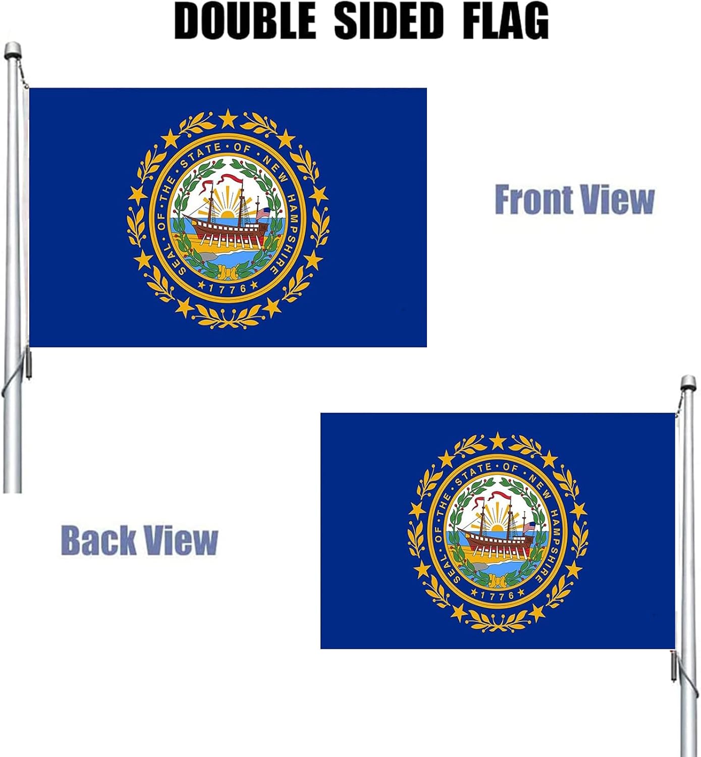 New Hampshire Flag 3x5 Outdoor Double Sided - Heavy Duty 3Ply Polyester New Hampshire State Flags Long Lasting 4 Rows Hemming NH Flag with 2 Brass Grommets 3 X 5 Ft