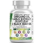 Clean Nutra Oregano Oil with Black Seed Oil Garlic Olive Leaf Extract - Oil of Oregano Capsules Immune Support Carvacrol & Thymoquinone Supplement for Women and Men + Elderberry Vitamin D3 & Zinc