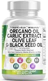 Clean Nutra Oregano Oil with Black Seed Oil Garlic Olive Leaf Extract - Oil of Oregano Capsules Immune Support Carvacrol & Thymoquinone Supplement for Women and Men + Elderberry Vitamin D3 & Zinc