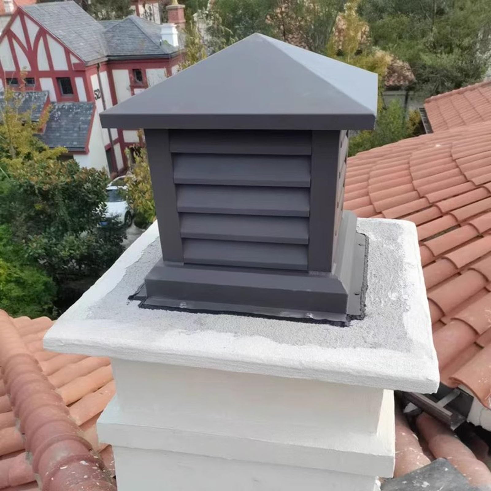LMMIAOZ Fireplace Chimney Cover Protector Cap, All-Weather Windproof Cowl for Outdoor Chimney Flue Protection