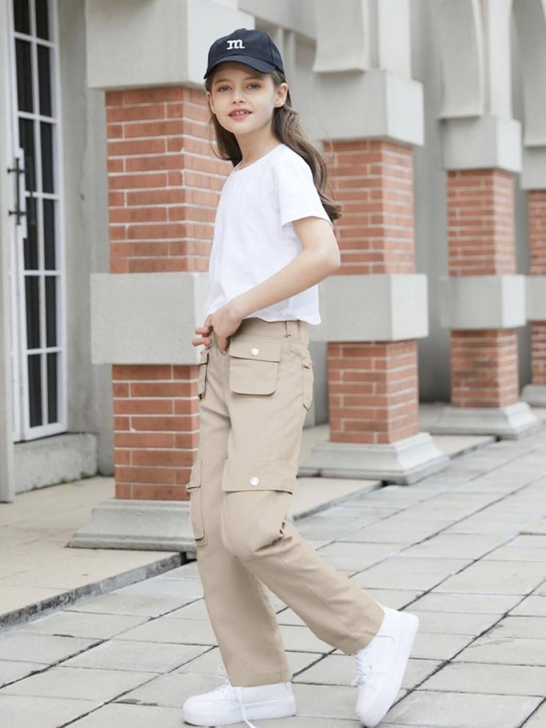 Cromoncent Girls High Waist Baggy Cargo Pants Y2k Wide Leg Pants with Pockets, 4-14 Years - Image 5