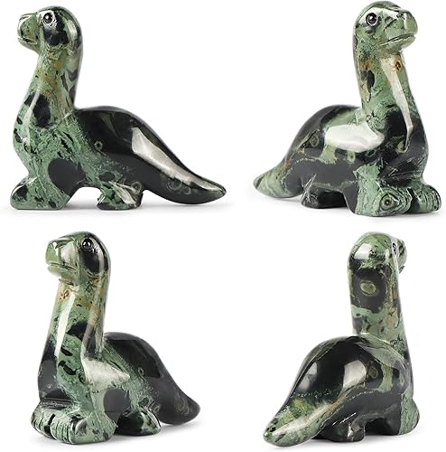 Miniatura 2 de Artistone Figura de cristal de dinosaurio de jaspe Kambaba tallada a mano, figuras de dinosaurio, estatua de animales, decoración coleccionable o
