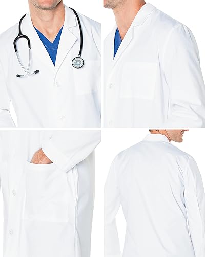 Miniatura 4 de Landau Abrigo de laboratorio para hombre de 41 pulgadas, longitud completa, 3 bolsillos, color blanco, uniforme médico