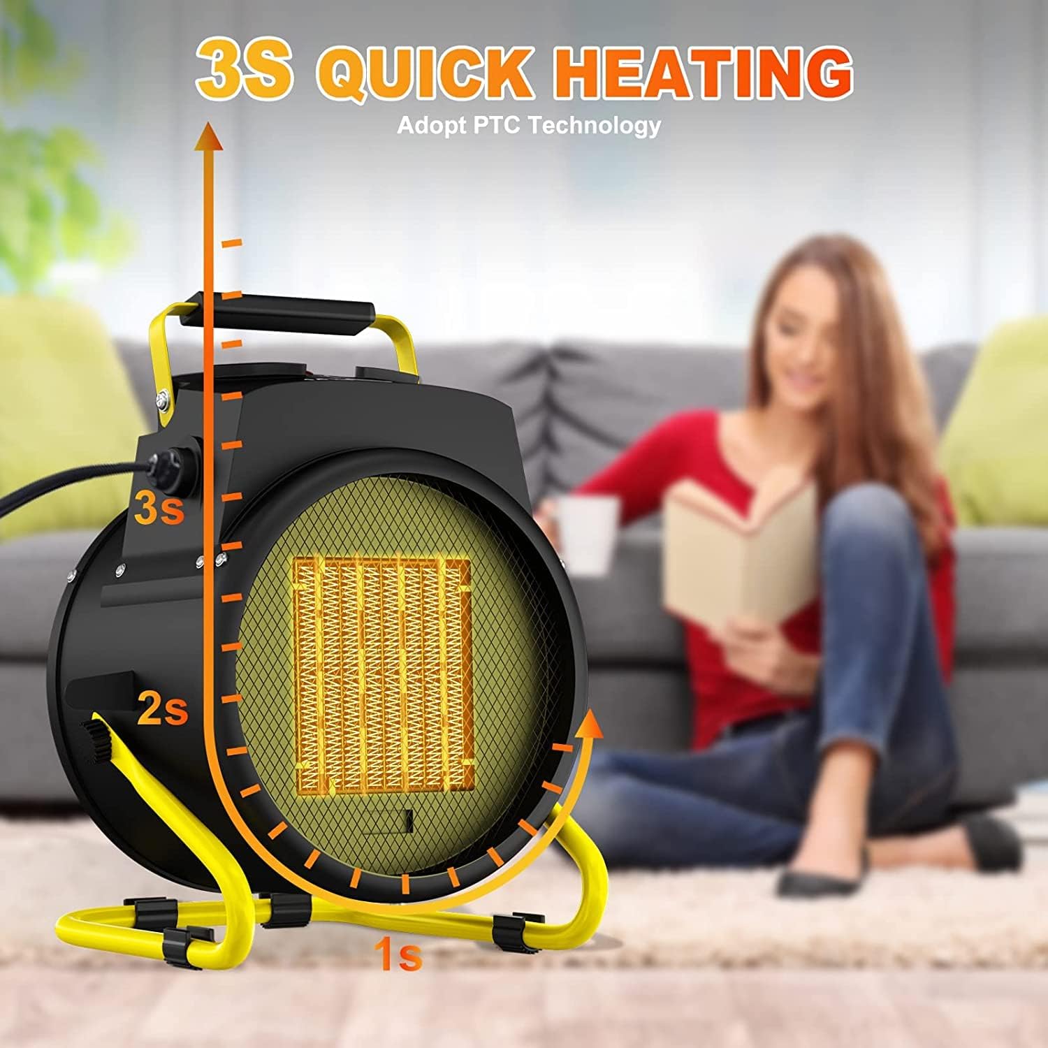 SEEYANG Portable Electric Heater, 1500W Outdoor Space Heater with 3 Modes, 3S PTC Fast Heat, Thermostat with Overheat Protection, Electric Space Heaters for Room, Patio, Garage, Greenhouse, Indoor Use : Patio, Lawn & Garden