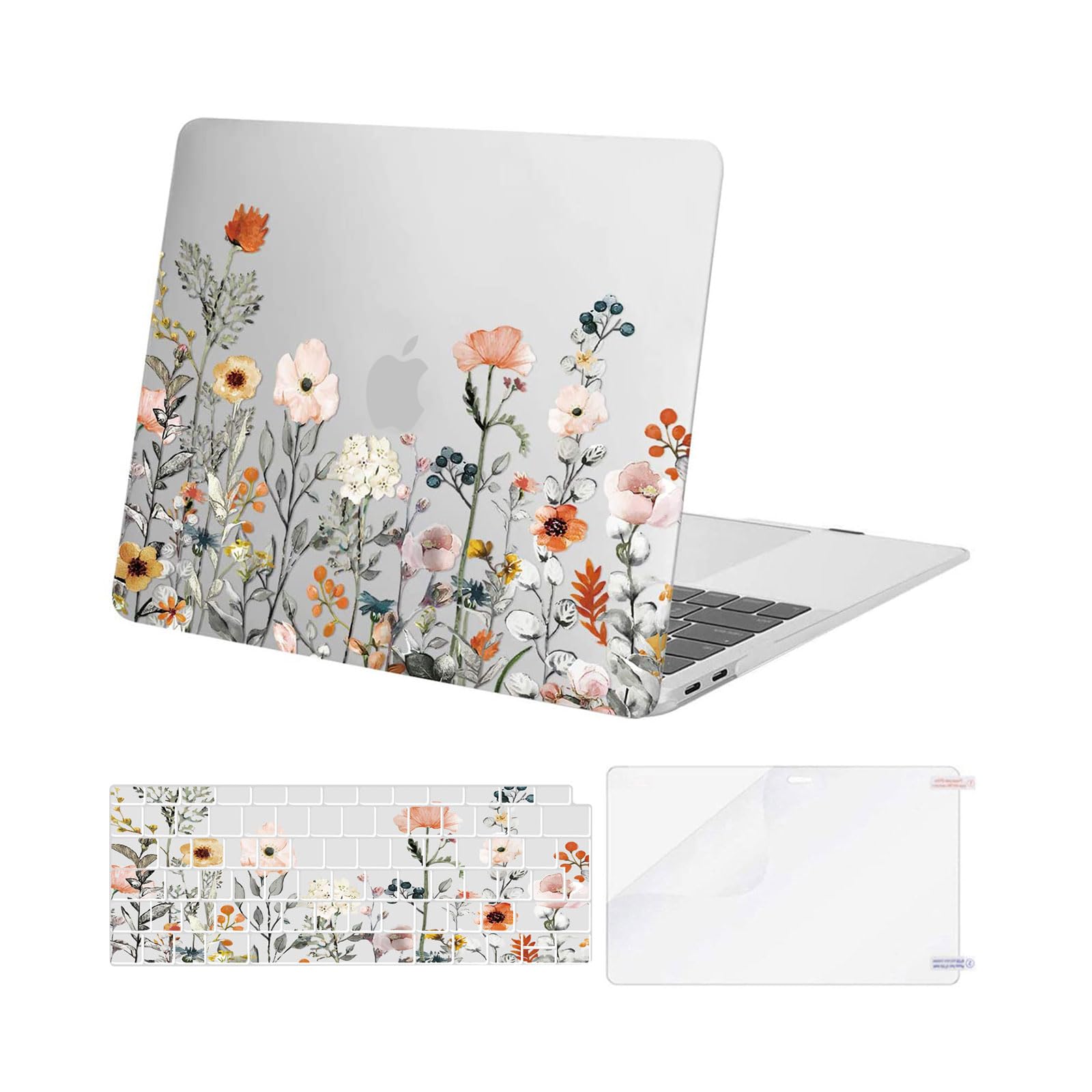 MOSISO Case Compatibile con MacBook Air 13 2022 2021 2020 2019 2018 A2337 M1 A2179 A1932 Retina,Plastica Giardino Fiori Modello Custodia Rigida & Cover per Tastiera & Proteggi Schermo,Trasparente