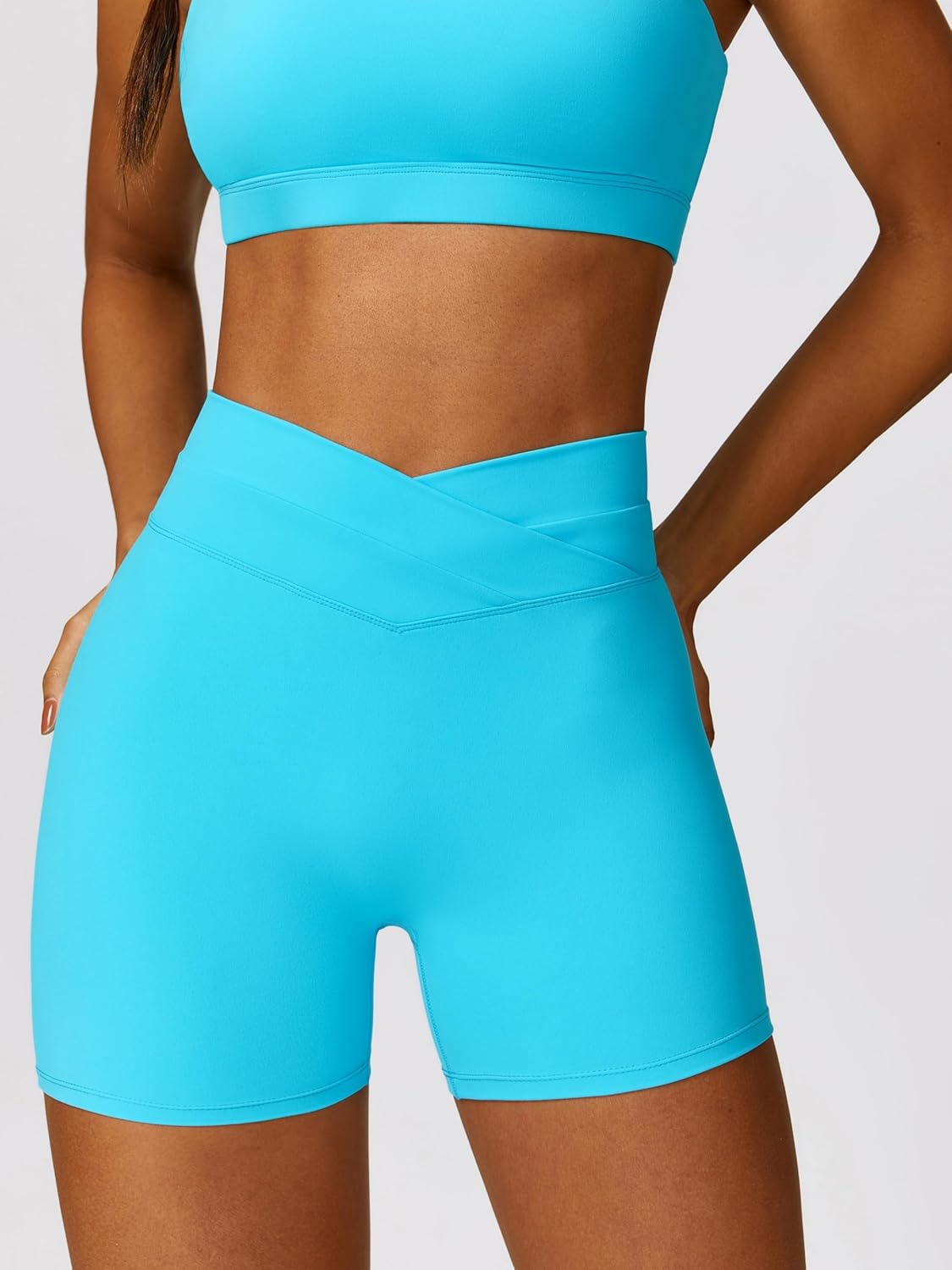 ABOCIW Workout Sets for Women Crossover High Waist Biker Shorts One Shoulder Sports Bra 2 Piece Gym Yoga Outfits - Image 6