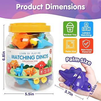 13Pcs Dinosaur Alphabet Learning Toys, Double-Sided ABC Matching Game