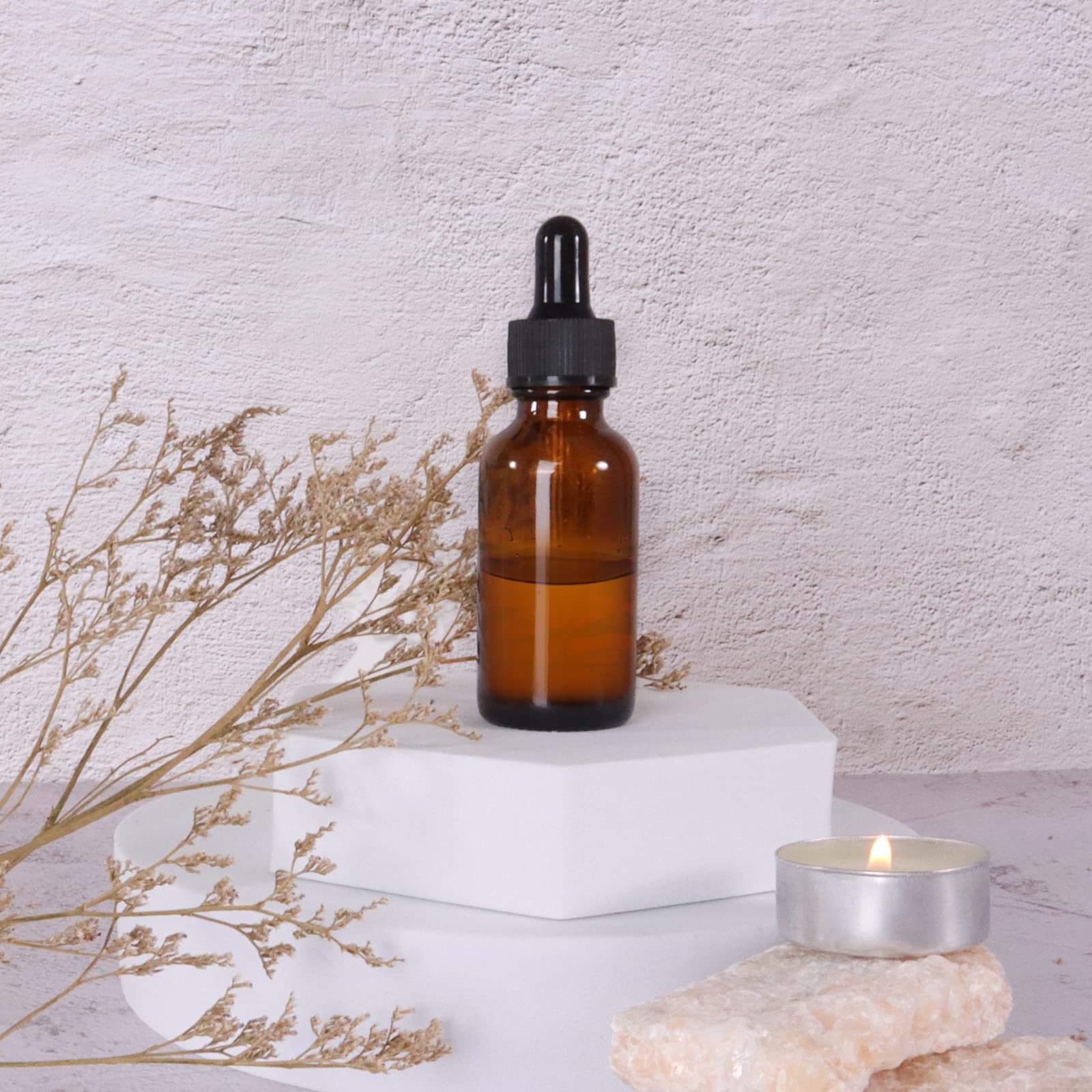 Lot de 48 flacons en verre ambré de 28,3 g avec compte-gouttes en verre pour huiles essentielles, parfums et produits chimiques de laboratoire (brosse, entonnoirs, 2 compte-gouttes