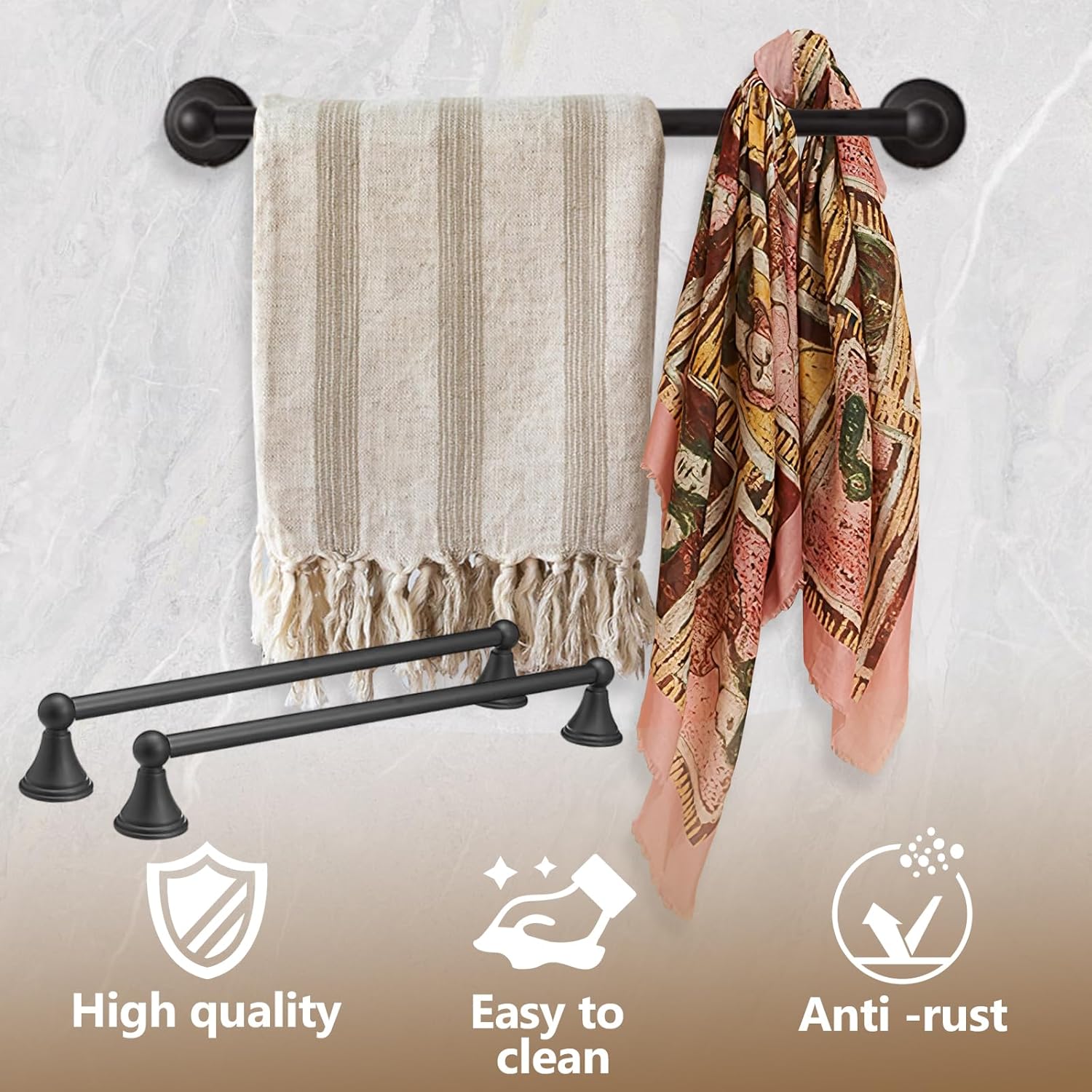 18-Inch Wall Mounted Towel Bar, Flat Black Towel Rack, Bathroom Towel Holder for Hand Towels, Modern Bathroom Towel Bar