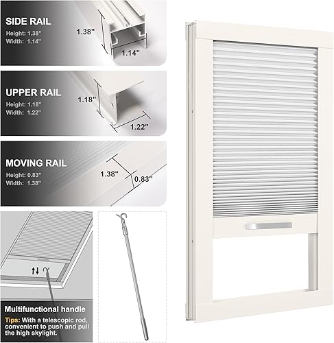 Miniatura 5 de BERISSA Persianas de tragaluz con filtro de luz, persianas celulares inalámbricas con marco de aluminio, oscurecimiento solar de habitación,