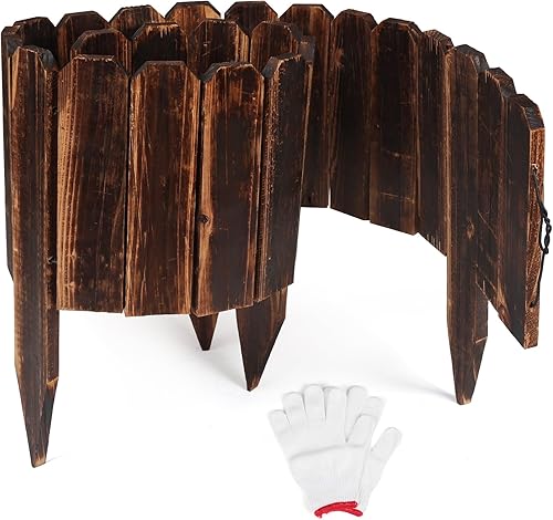 Valla de madera para jardín, anticorrosivo, borde decorativo flexible con un par de guantes para jardín, patio, valla de árbol de flores, 7.9