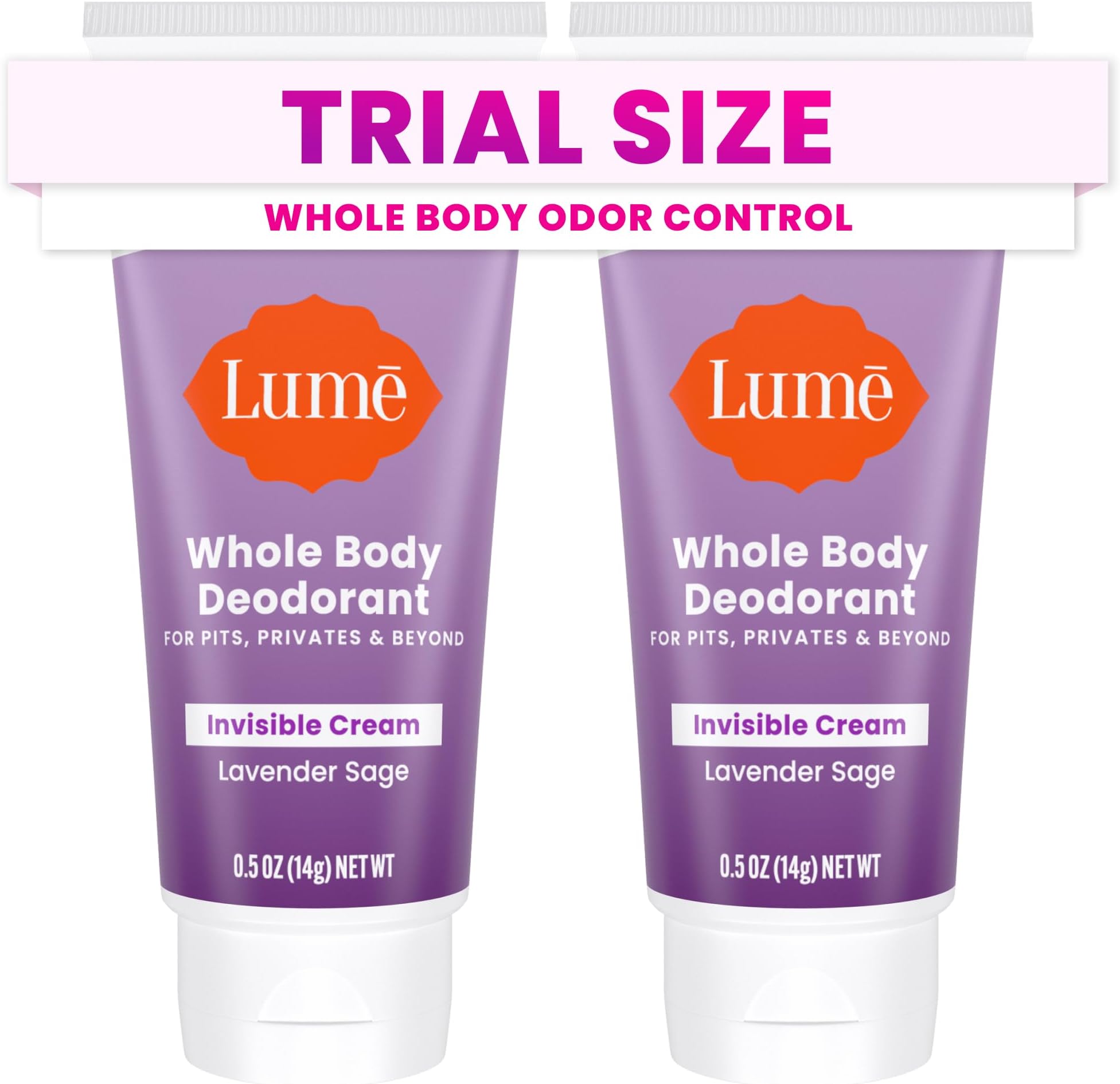Whole Body Deodorant - Mini Travel Size Invisible Cream Tube - Trial Size - 72 Hour Odor Control - Doctor Developed - Aluminum Free, Baking Soda Free - .5oz (Pack of 2) (Lavender Sage)