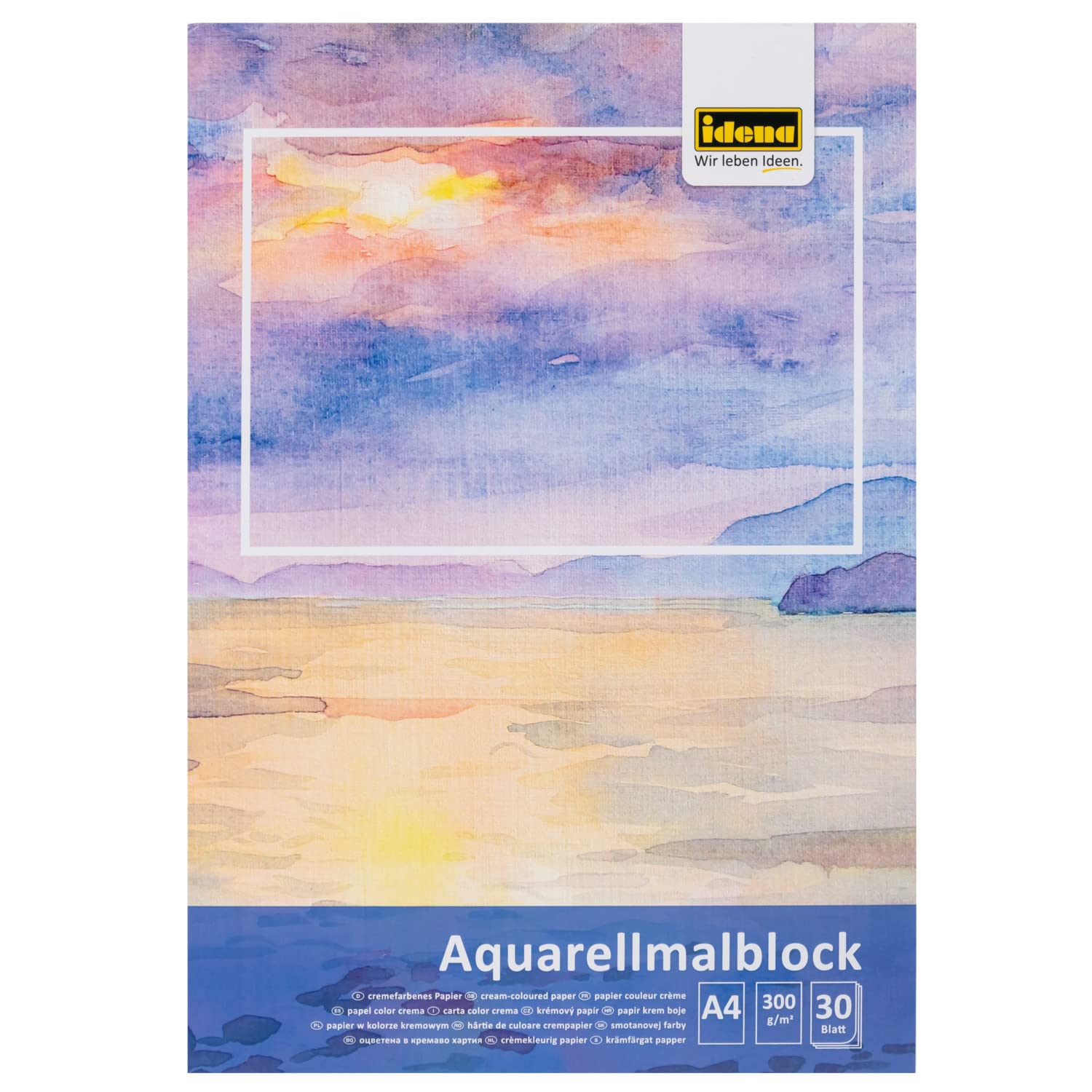 Idena 68162 Watercolour Pad A4 with 30 Sheets Cream Thick Paper 300 g/m² Drawing Pad for Watercolours & Watercolours