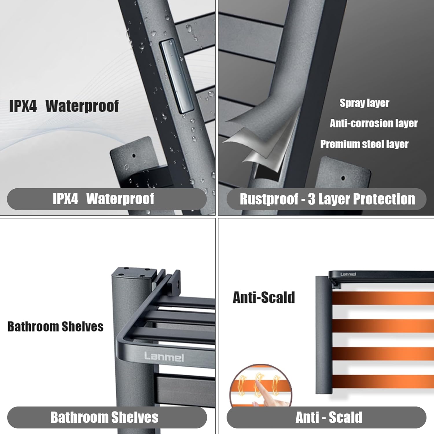 Electric Wall Mounted Towel Warmer Rack with 24 Inch Towel Racks for Bathroom, Towel Rack with Shelf, Towel Storage Organizer for Bathroom Lavatory