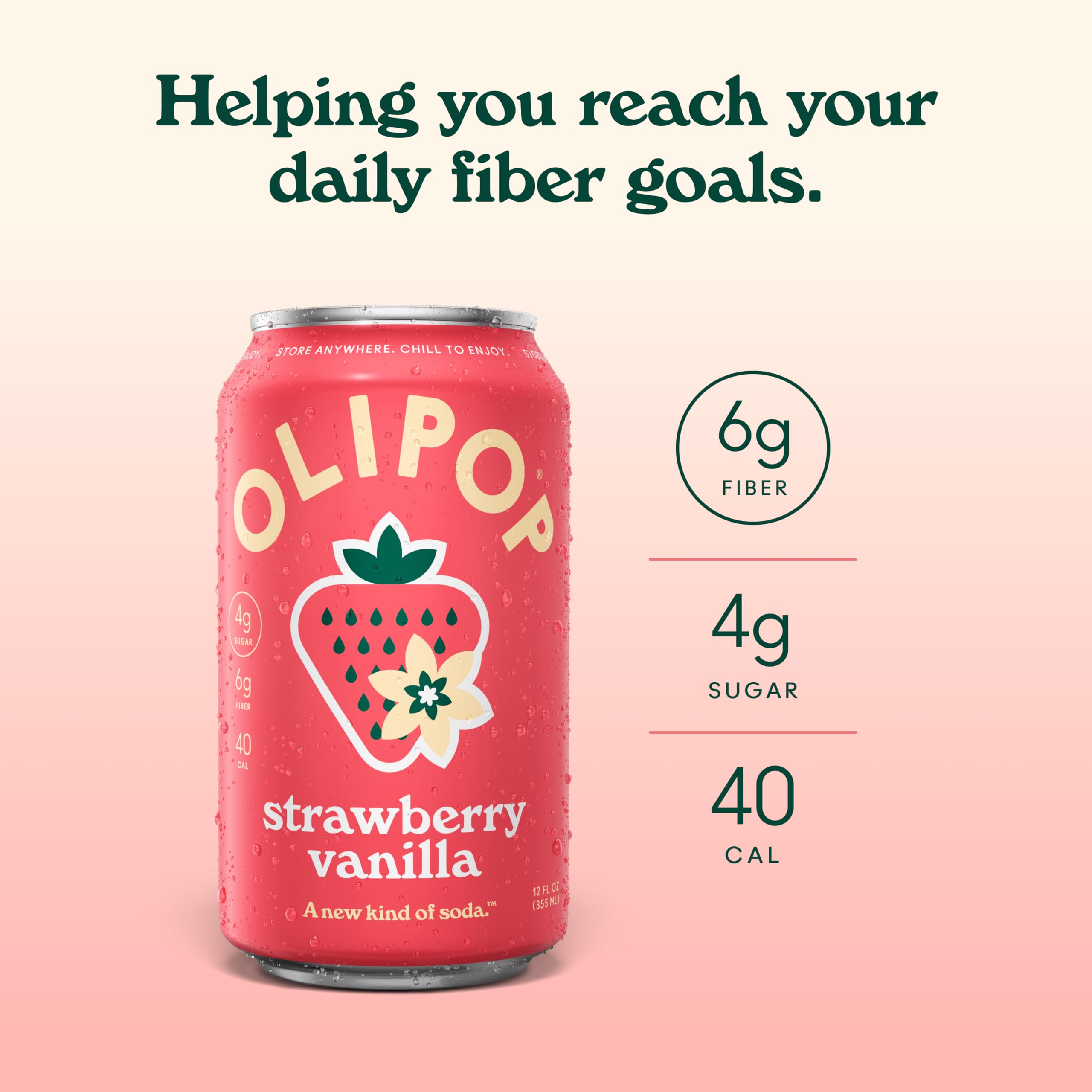 OLIPOP Prebiotic Soda Pop, Strawberry Vanilla, Prebiotics