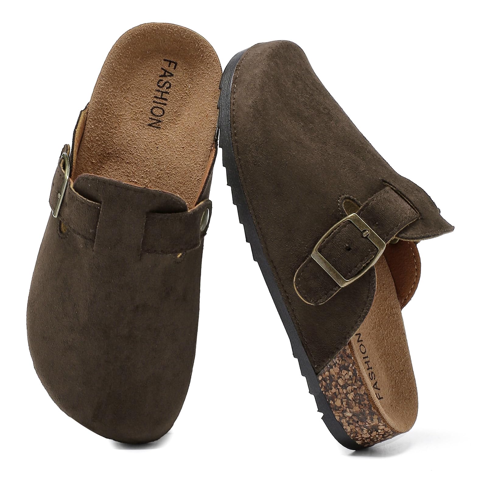 Sabot Bambino Bambina Ciabatte Sughero Fibbia Regolabile Antiscivolo | Pelle Scamosciata Unisex Sandali Chiusi Zoccoli Leggeri Comode Traspiranti Clog Slippers per Casa e Giardino