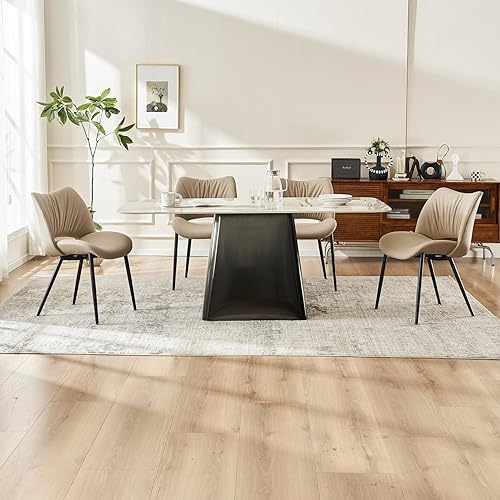 Miniatura 9 de YOUTASTE Juego de 2 sillas de comedor tapizadas para cocina, respaldo curvo de cuero moderno, sillas de cena con patas de metal y asiento acolchado