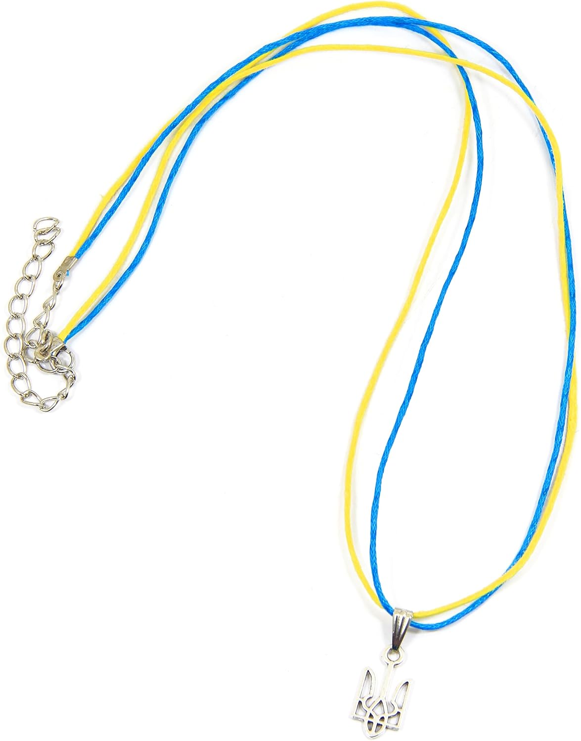 Silver Tryzub Necklace, Blue and Yellow Tryzub Pendant, Handmade Pray for Ukraine Jewelry, Silver Ukrainian Emblem Jewelry, Yellow and Blue Choker, Gift from Ukraine, Ukrainian Seller - Image 2