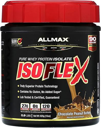 ALLMAX ISOFLEX, aislado de proteína de suero puro, mantequilla de maní y chocolate, 0.9 libras (14.99 oz)